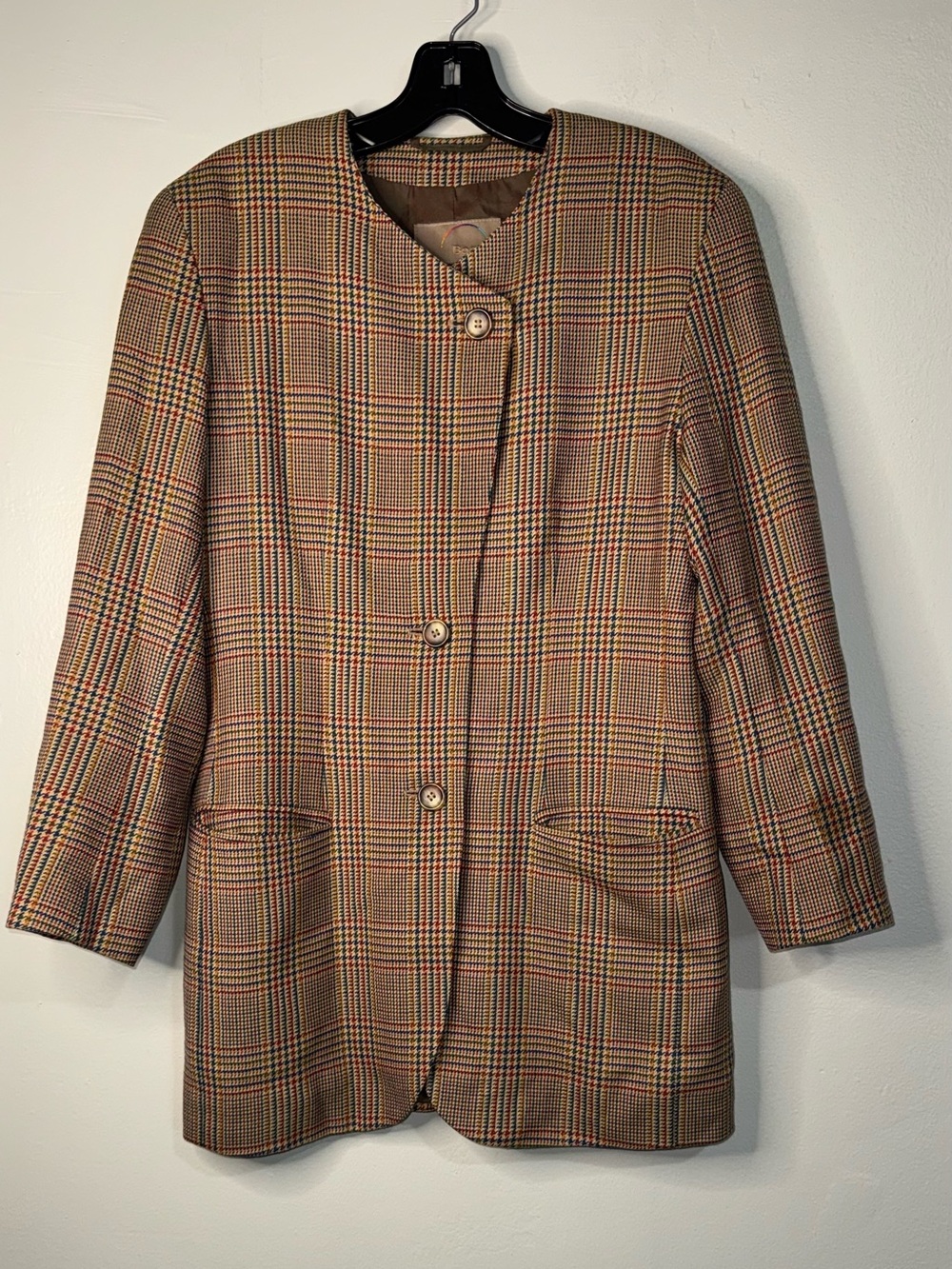Bogner Brown Plaid Button-Front Blazer Jacket